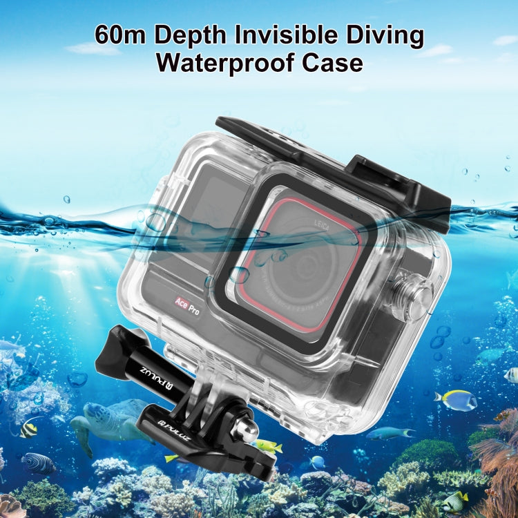 For Insta360 Ace Pro PULUZ 60m Underwater Waterproof Housing Case with Base Adapter & Screw, For Insta360 Ace Pro Underwater Case