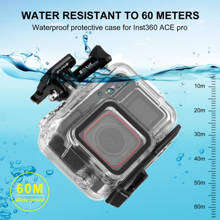 For Insta360 Ace Pro PULUZ 60m Underwater Waterproof Housing Case with Base Adapter & Screw, For Insta360 Ace Pro Underwater Case