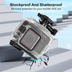 For Insta360 Ace Pro PULUZ 60m Underwater Waterproof Housing Case with Base Adapter & Screw, For Insta360 Ace Pro Underwater Case