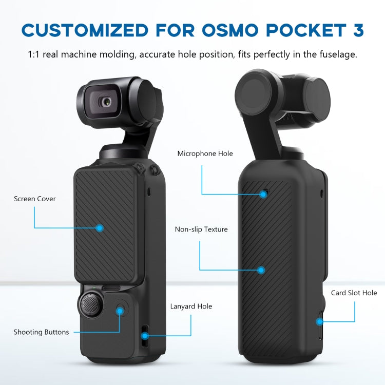 For DJI OSMO Pocket 3 PULUZ 2 in 1 Silicone Cover Case Set with Strap, Silicone Cover(Black), Silicone Cover(Blue)