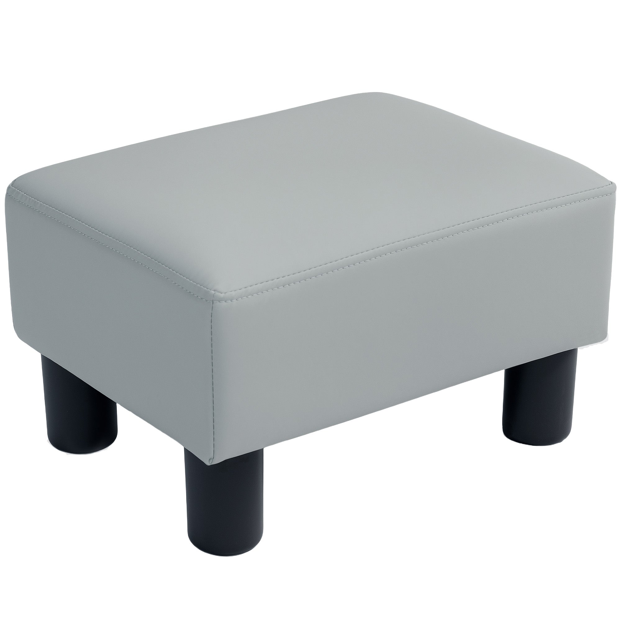 PU Leather Footstool with 4 Plastic Legs, Grey Grey
