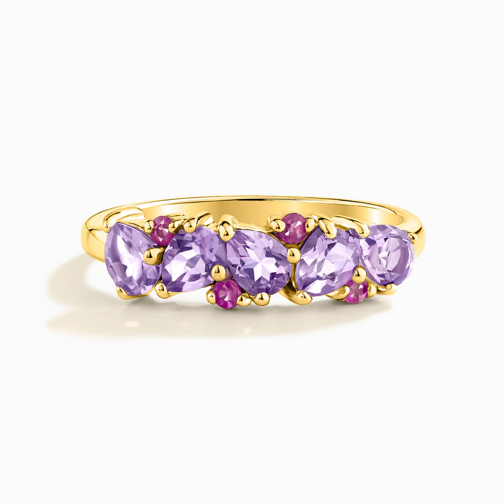 Pink Ruby & Amethyst Pear Cut Half Eternity Band in 18k Gold Vermeil