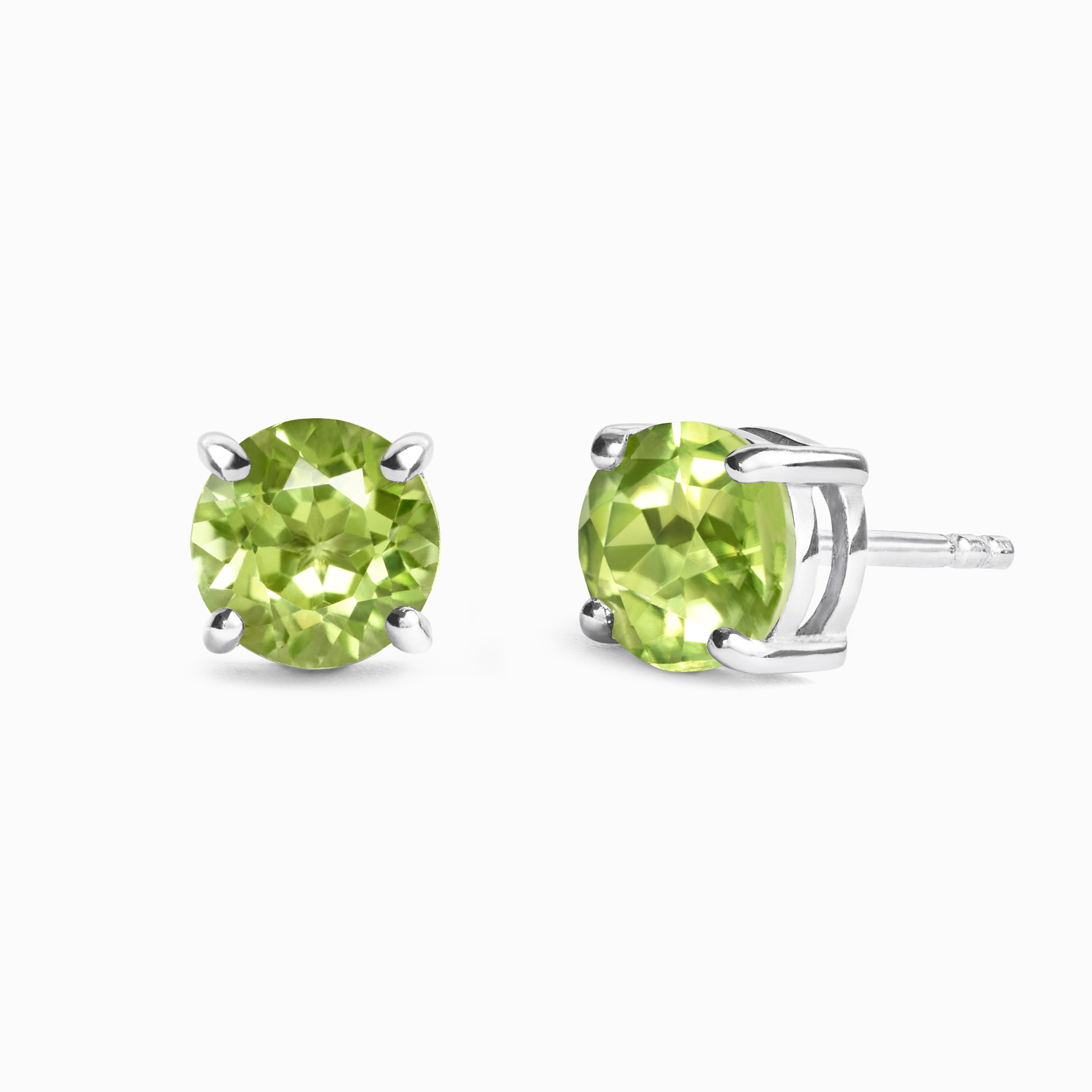 Peridot Round Stud Earrings 6 mm in Sterling Silver