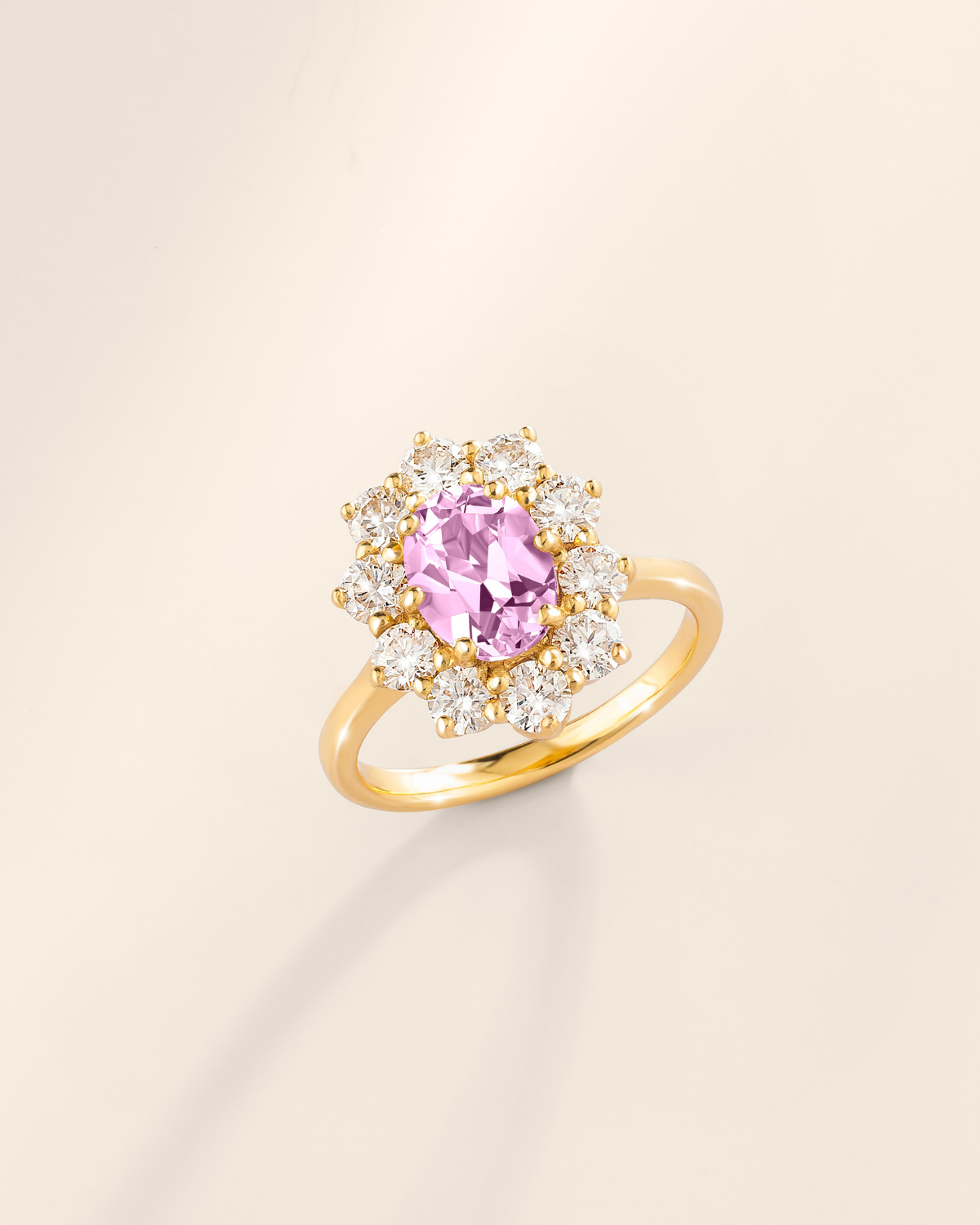 Pink Sapphire Halo Engagement Ring in 18k Gold Vermeil
