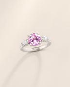 Pink Sapphire Round Cut Three Stone Engagement Ring in Sterling Silver