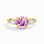 Pink Sapphire Round Cut Three Stone Engagement Ring in 18k Gold Vermeil