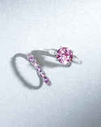 Pink Sapphire Round Cut Three Stone Engagement Ring in Sterling Silver