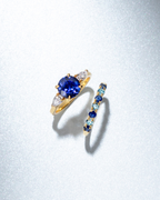 Blue Sapphire Round Cut Three Stone Engagement Ring in 18k Gold Vermeil