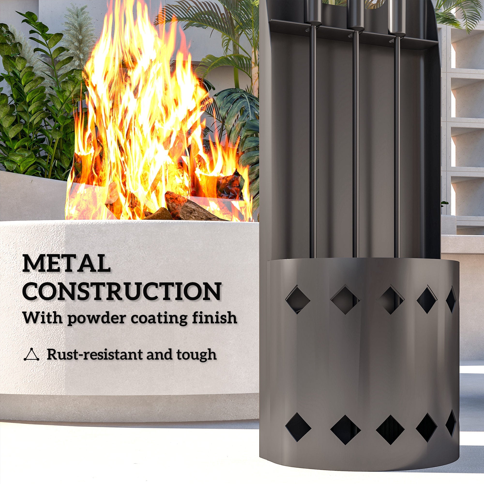 4 Piece Fireplace Companion Set, Metal Fireplace Accessories with Broom, Shovel, Poker, Bucket, Black
