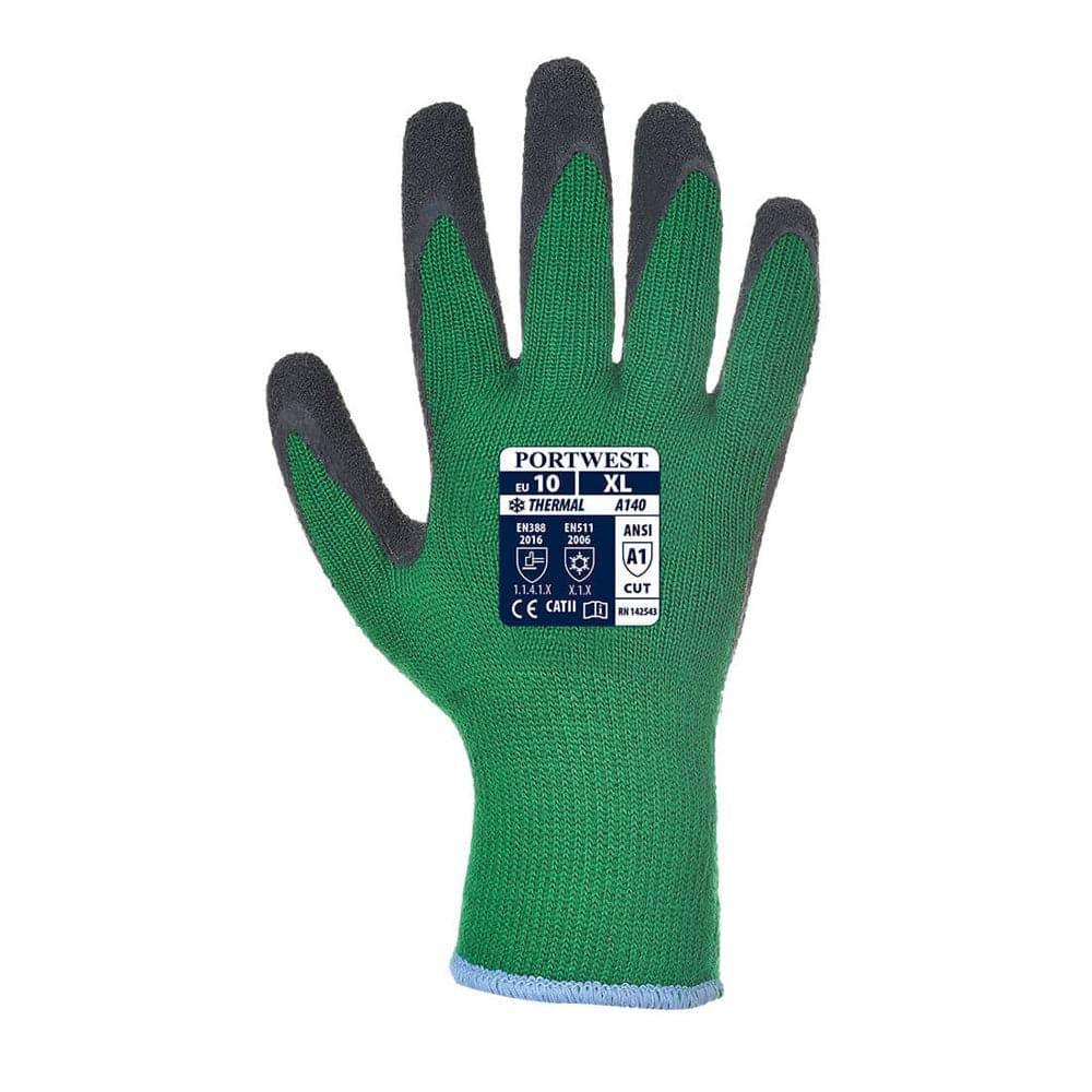Portwest A140 - Thermal Grip Glove - Latex Black Green