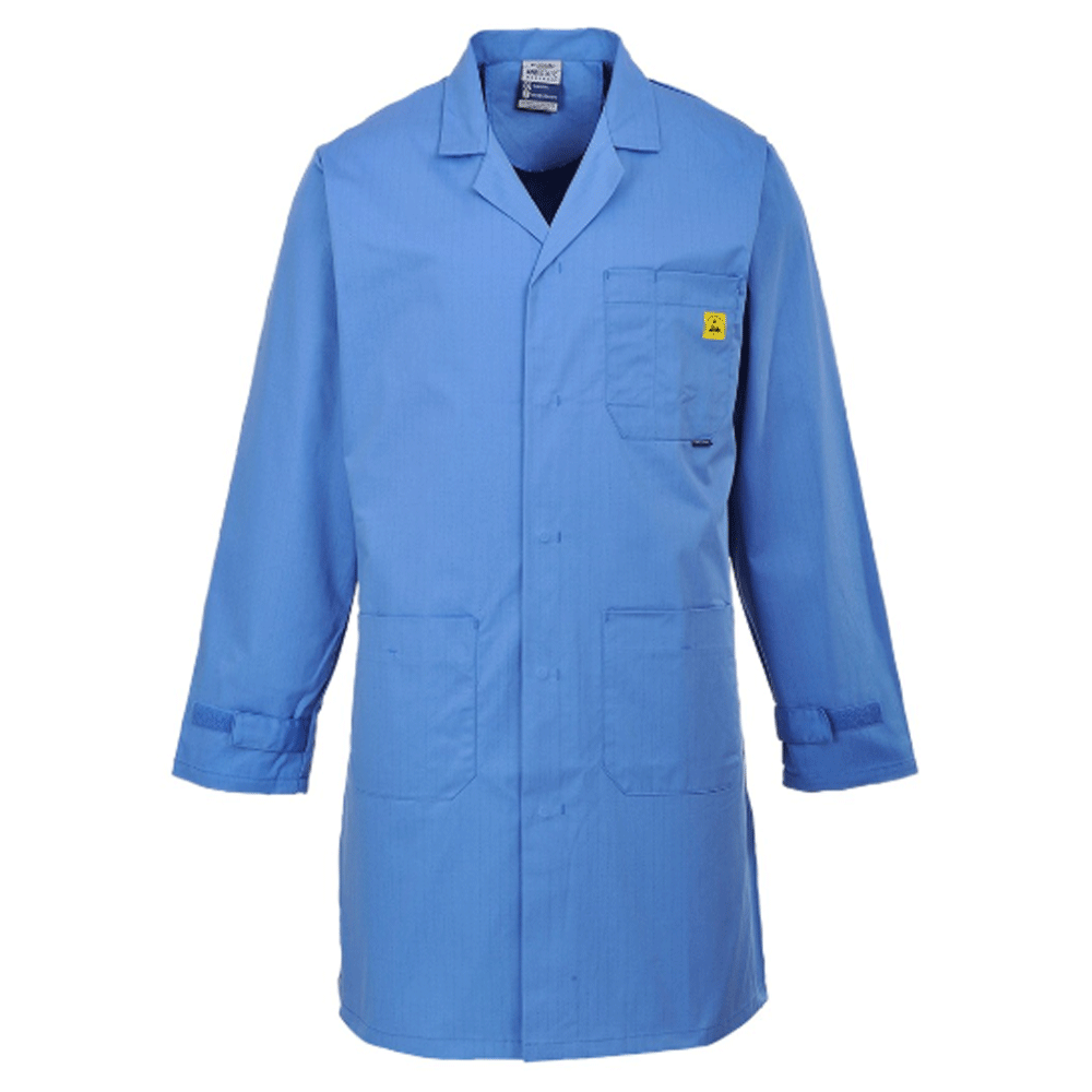 Portwest AS10 Anti-Static ESD Stud Front Coat Various Colours Hospital Blue