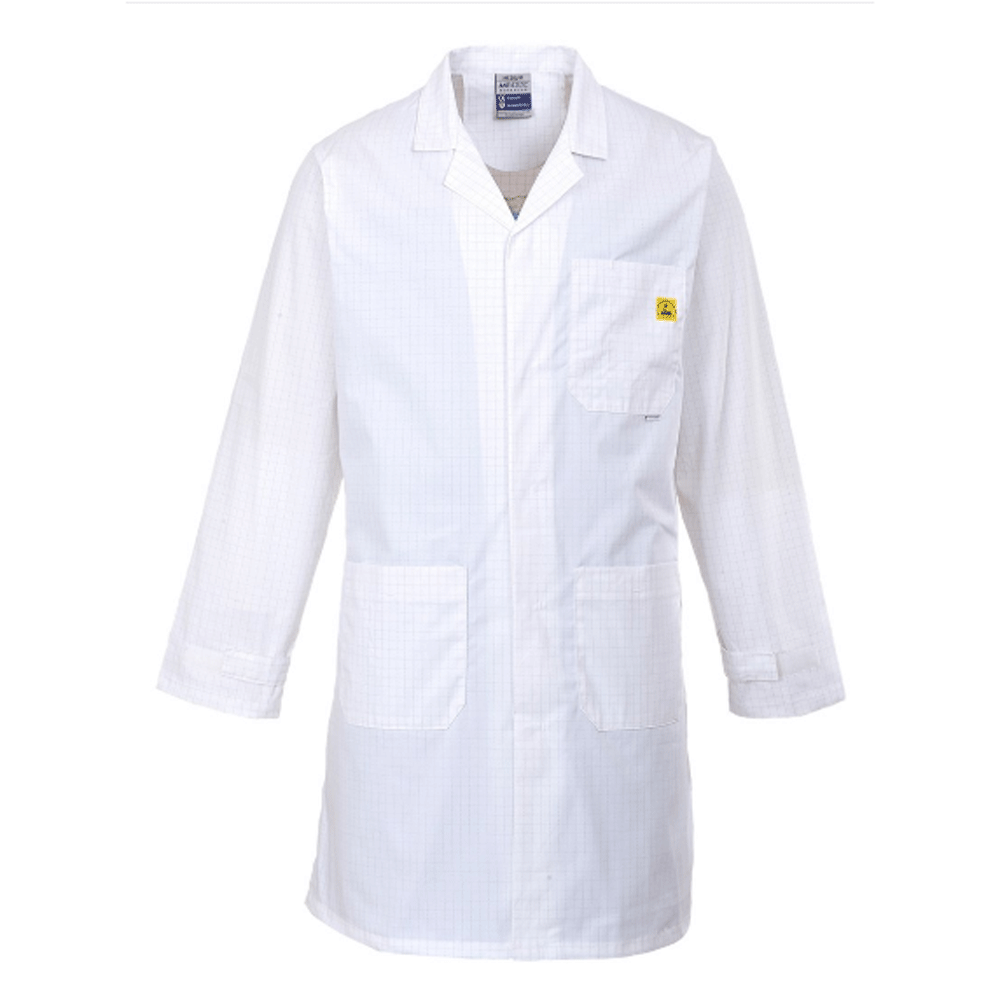 Portwest AS10 Anti-Static ESD Stud Front Coat Various Colours White