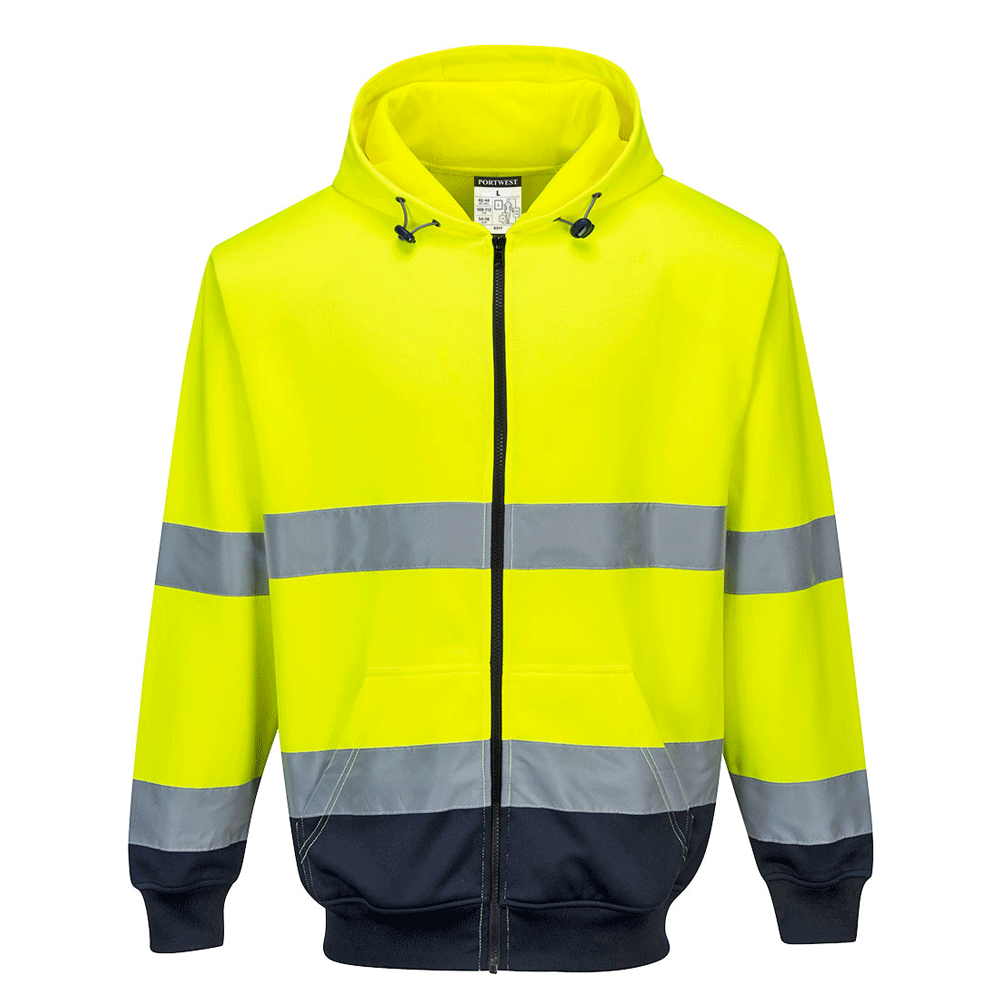 Portwest B317 Hi-Vis Two-Tone Full Zip Work Hoodie Various Colours Yellow Navy