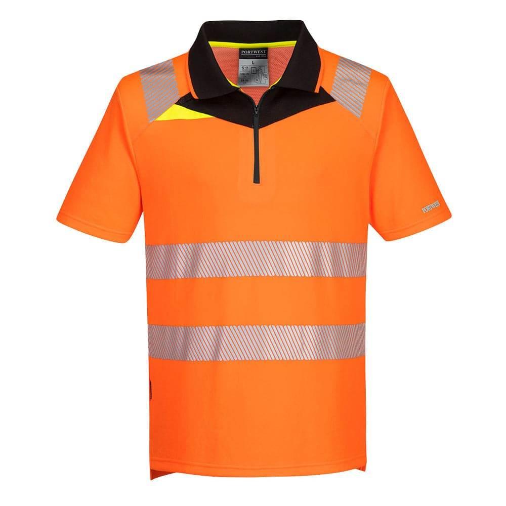 Portwest DX412 Hi-Vis Zip Neck Short Sleeve Polo T-Shirt Orange Black