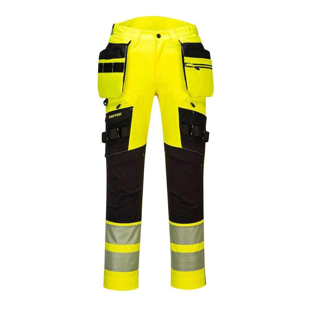Portwest DX442 4-Way Stretch Hi-Vis Detachable Holster Pocket Trouser Yellow Black