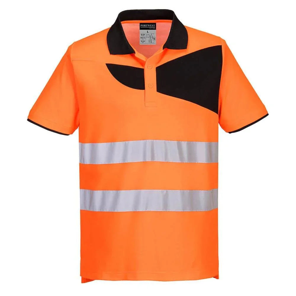 Portwest PW212 Hi-Vis Polo Shirt Short Sleeve Orange Black