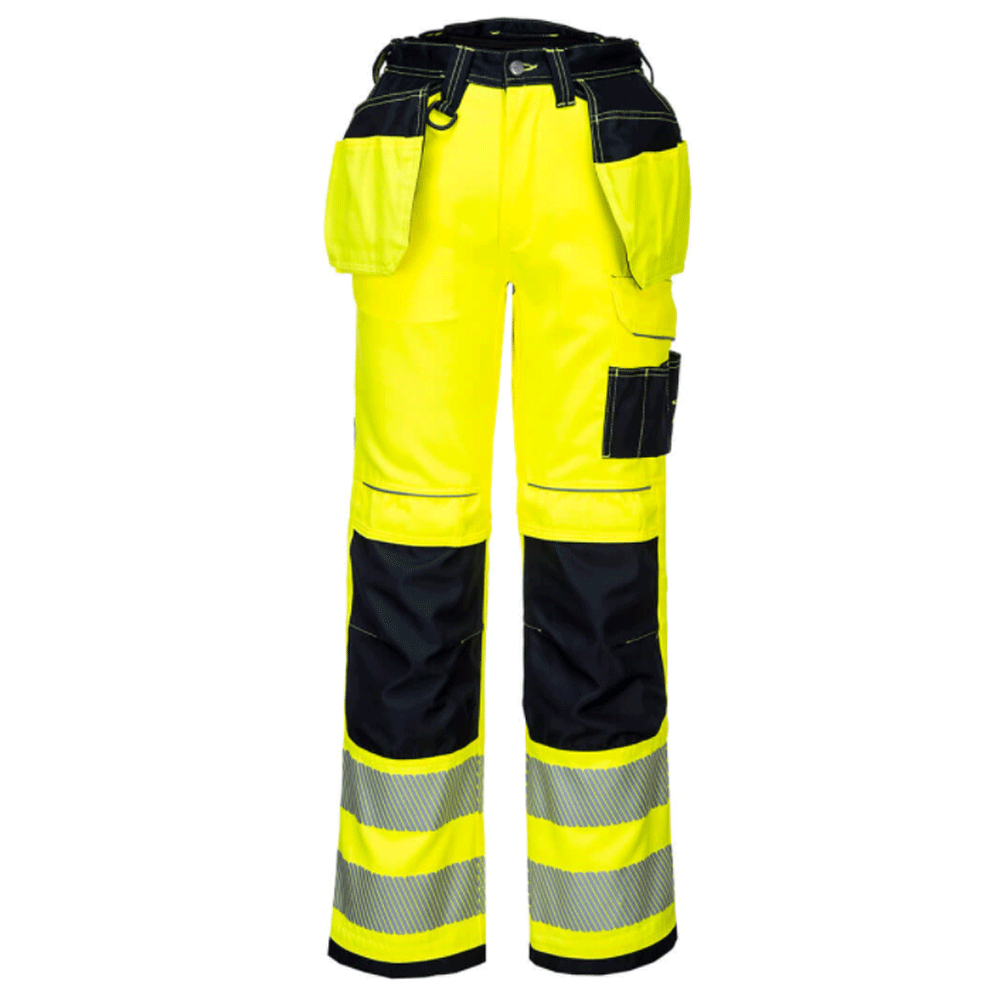 Portwest PW306 PW3 Hi-Vis Holster Pocket Kneepad Work Trousers Yellow Black