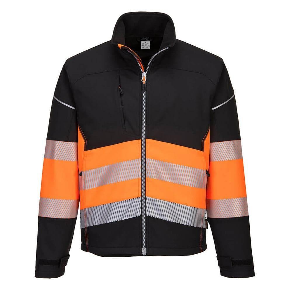 Portwest PW375 - PW3 Hi-Vis Class 1 Water Resistant Softshell Jacket Black Orange
