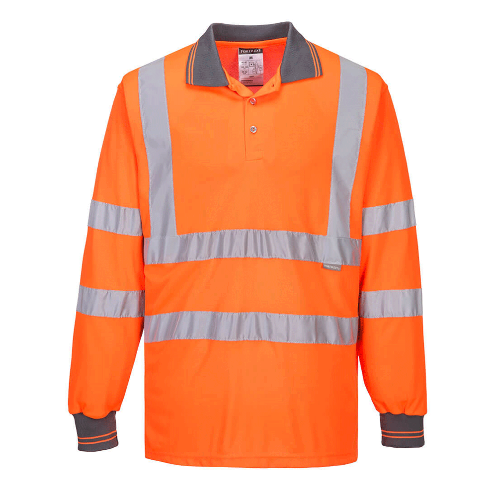 Portwest S277 Hi-Vis Long Sleeved Polo Shirt Various Colours Orange
