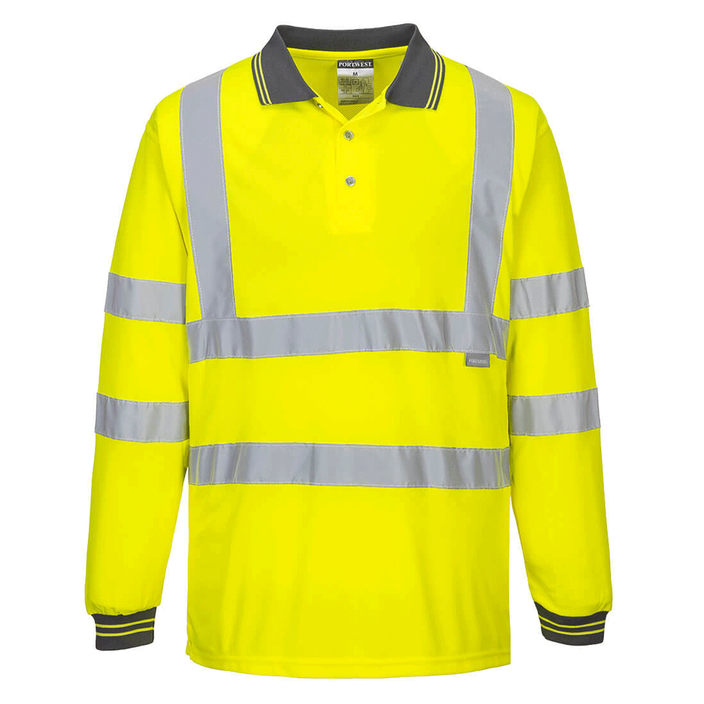 Portwest S277 Hi-Vis Long Sleeved Polo Shirt Various Colours Yellow