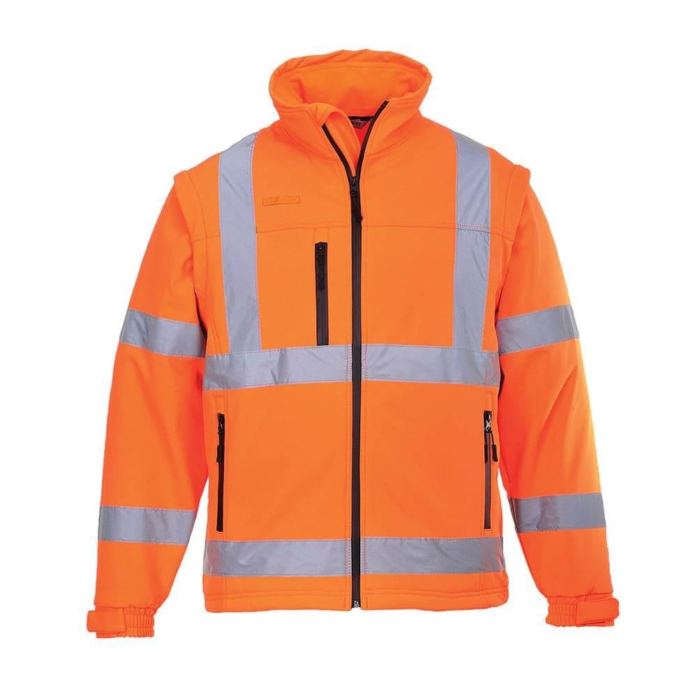 Portwest S428 Hi-Vis Softshell 3 in 1 Water Resistant Jacket Gilet Detachable Sleeves Orange