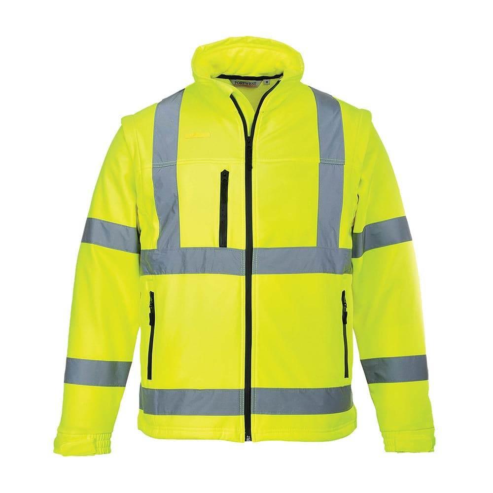 Portwest S428 Hi-Vis Softshell 3 in 1 Water Resistant Jacket Gilet Detachable Sleeves Yellow