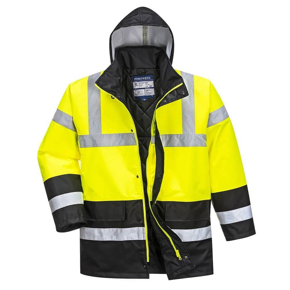 Portwest S466 Hi-Vis Contrast Waterproof Traffic Jacket Yellow Black