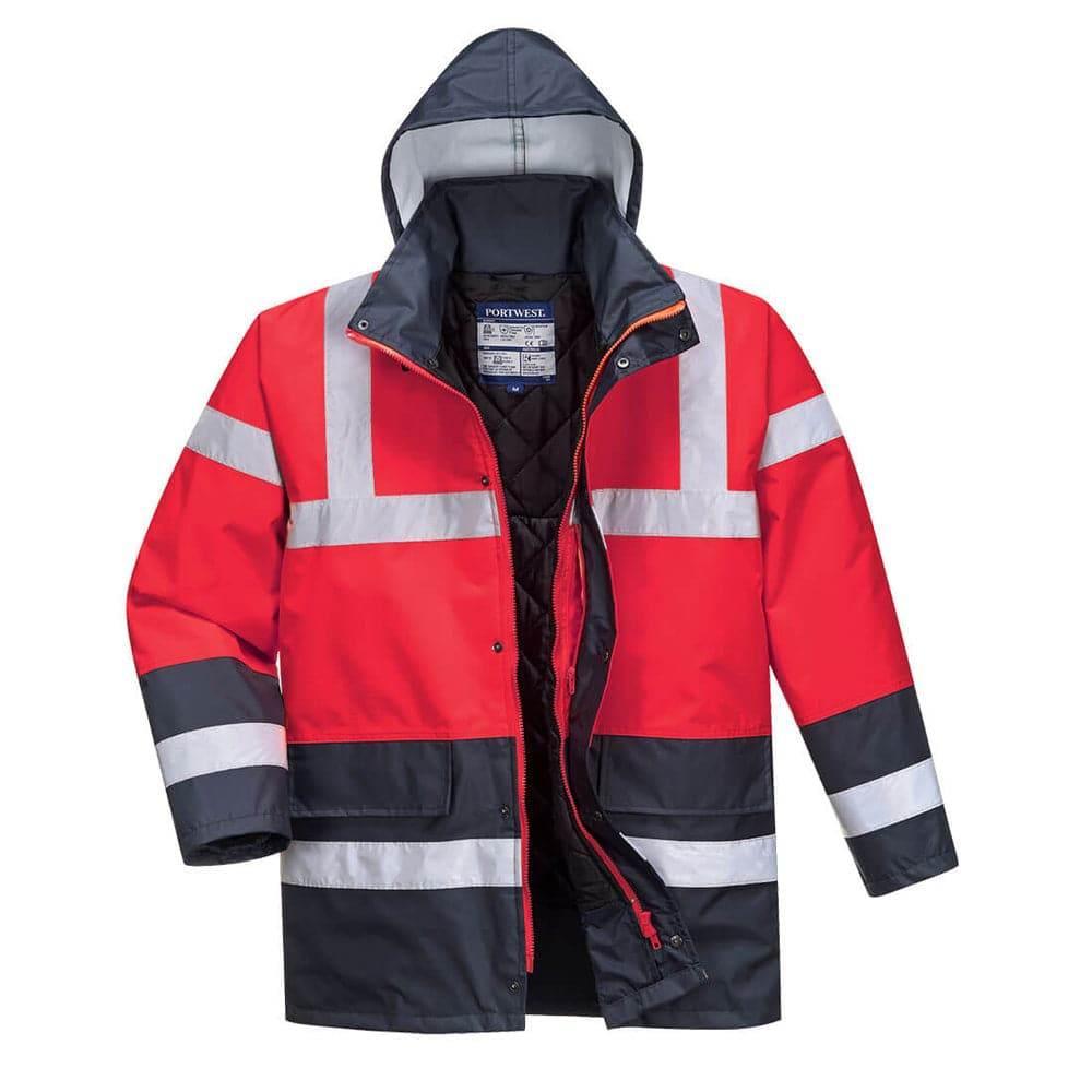 Portwest S466 Hi-Vis Contrast Waterproof Traffic Jacket Red Navy