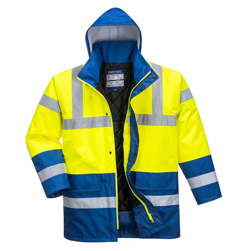 Portwest S466 Hi-Vis Contrast Waterproof Traffic Jacket Yellow Royal