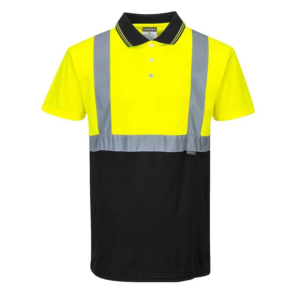 Portwest S479 Two-Tone Hi-Vis Polo Short Sleeve Work T-Shirt Yellow Black