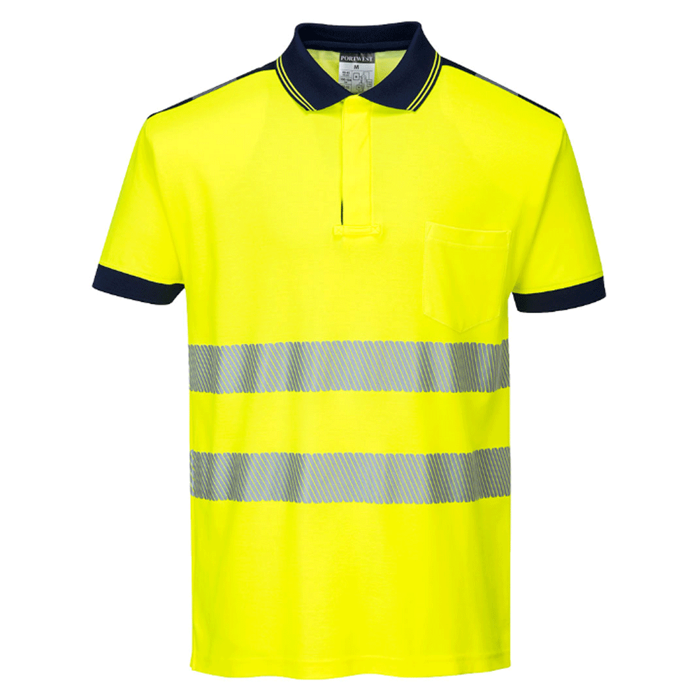 Portwest T180 PW3 Hi-Vis Short Sleeve Polo Shirt Various Colours Yellow Navy