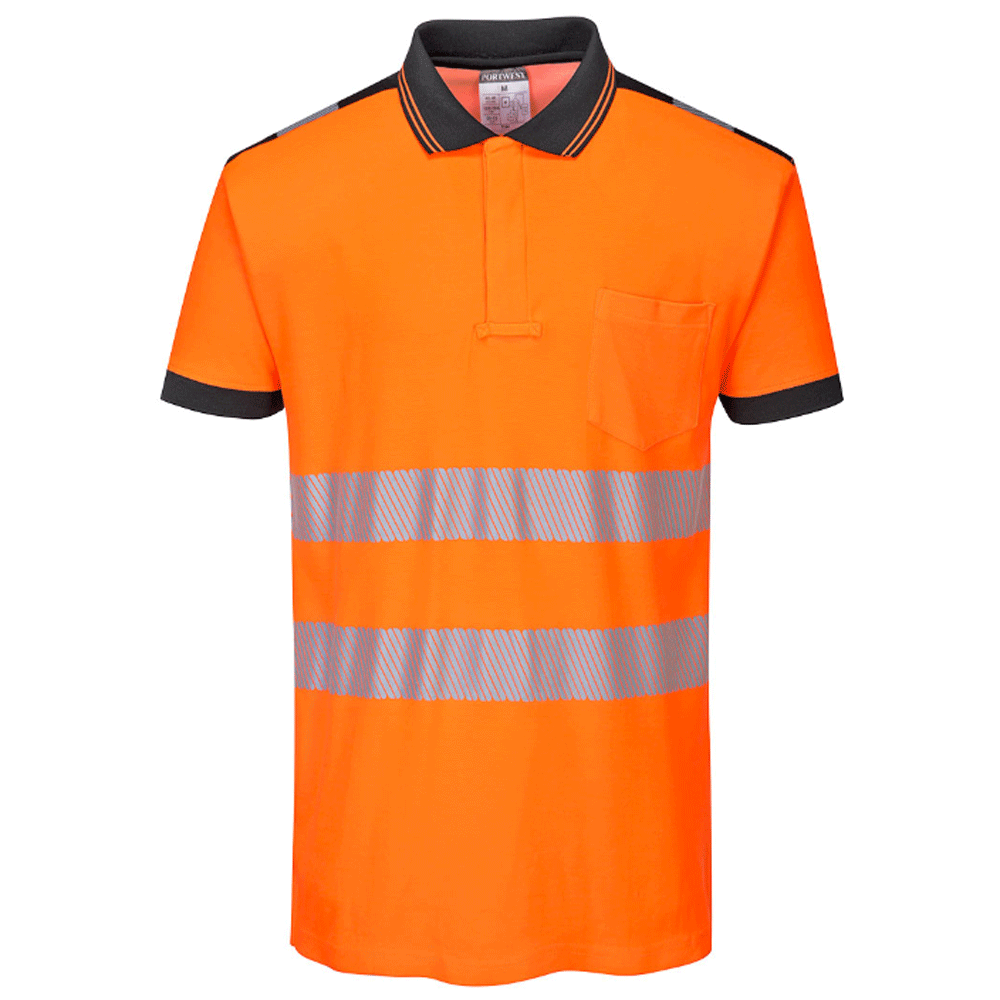 Portwest T180 PW3 Hi-Vis Short Sleeve Polo Shirt Various Colours Orange Black
