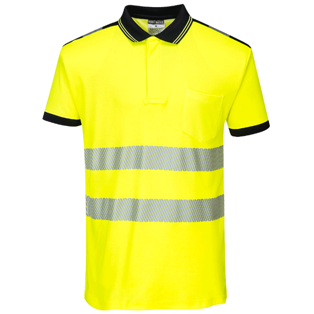 Portwest T180 PW3 Hi-Vis Short Sleeve Polo Shirt Various Colours Yellow Black