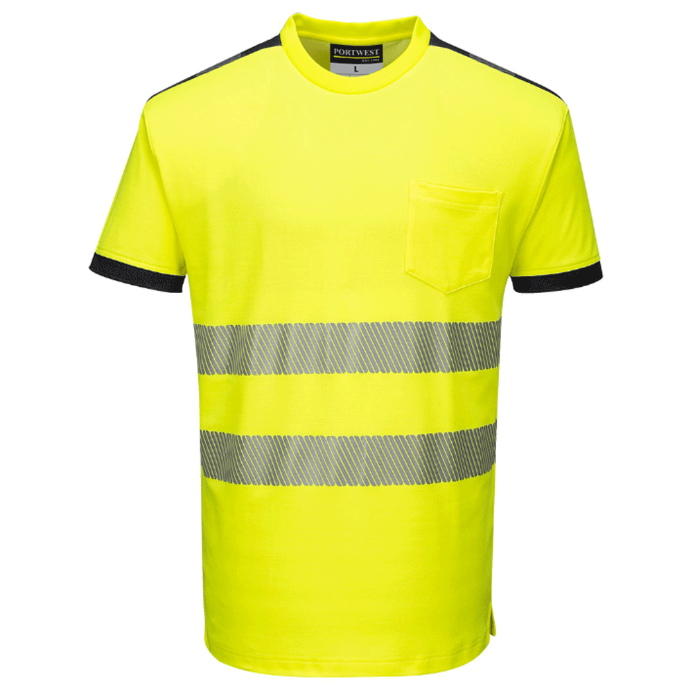 Portwest T181 PW3 Hi-Vis Short Sleeve Work T-Shirt Various Colours Yellow Black