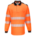 Portwest T184 PW3 Hi-Vis Long Sleeve Polo Shirt Various Colours Orange Black