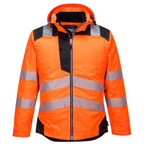 Portwest T400 PW3 Waterproof Hi-Vis Winter Work Jacket Orange Black