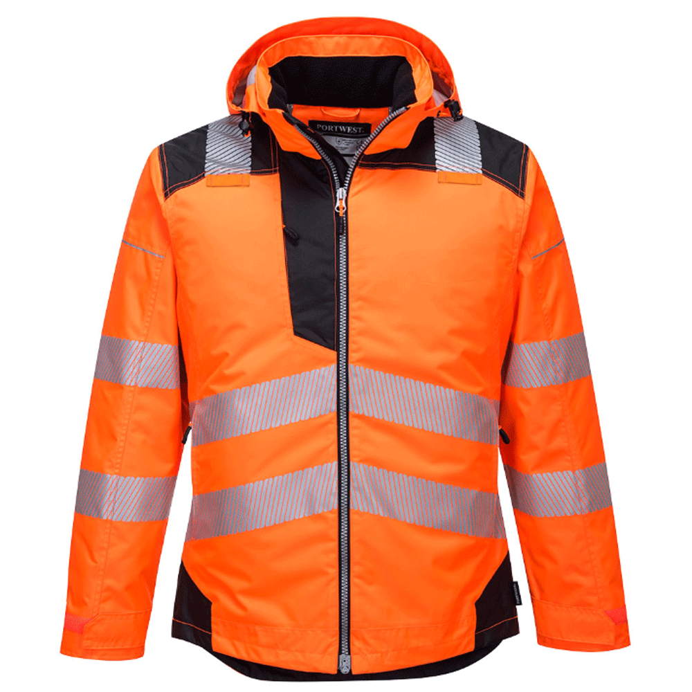Portwest T400 PW3 Waterproof Hi-Vis Winter Work Jacket Orange Black