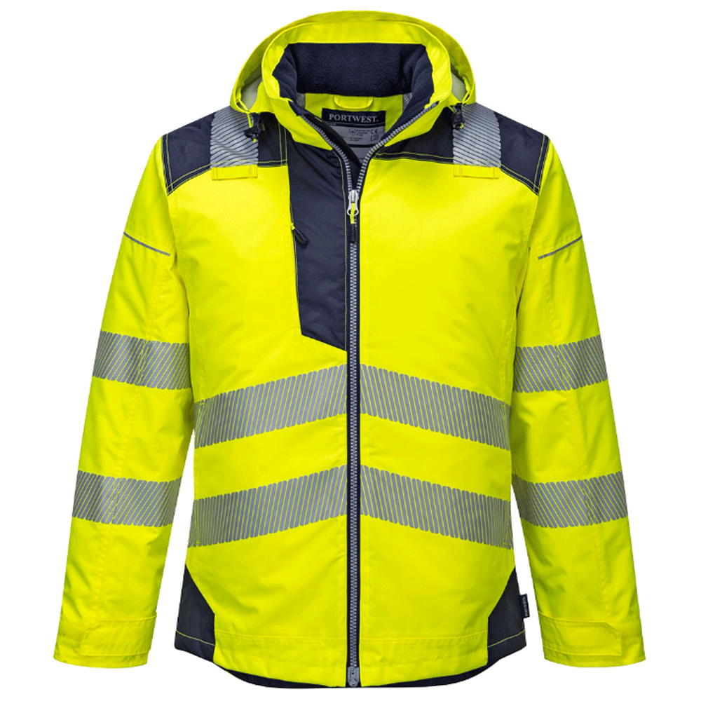Portwest T400 PW3 Waterproof Hi-Vis Winter Work Jacket Yellow Navy