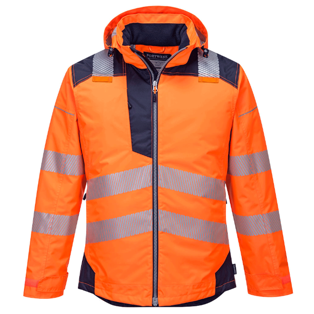 Portwest T400 PW3 Waterproof Hi-Vis Winter Work Jacket Orange Navy
