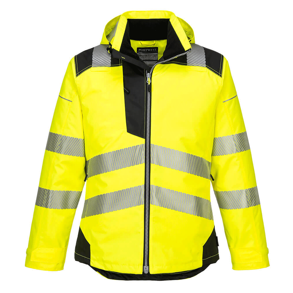 Portwest T400 PW3 Waterproof Hi-Vis Winter Work Jacket Yellow Black