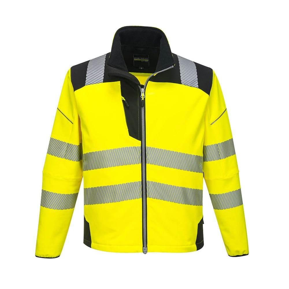 Portwest T402 PW3 Hi-Vis Softshell Jacket, Water Resistant and Breathable Yellow Black
