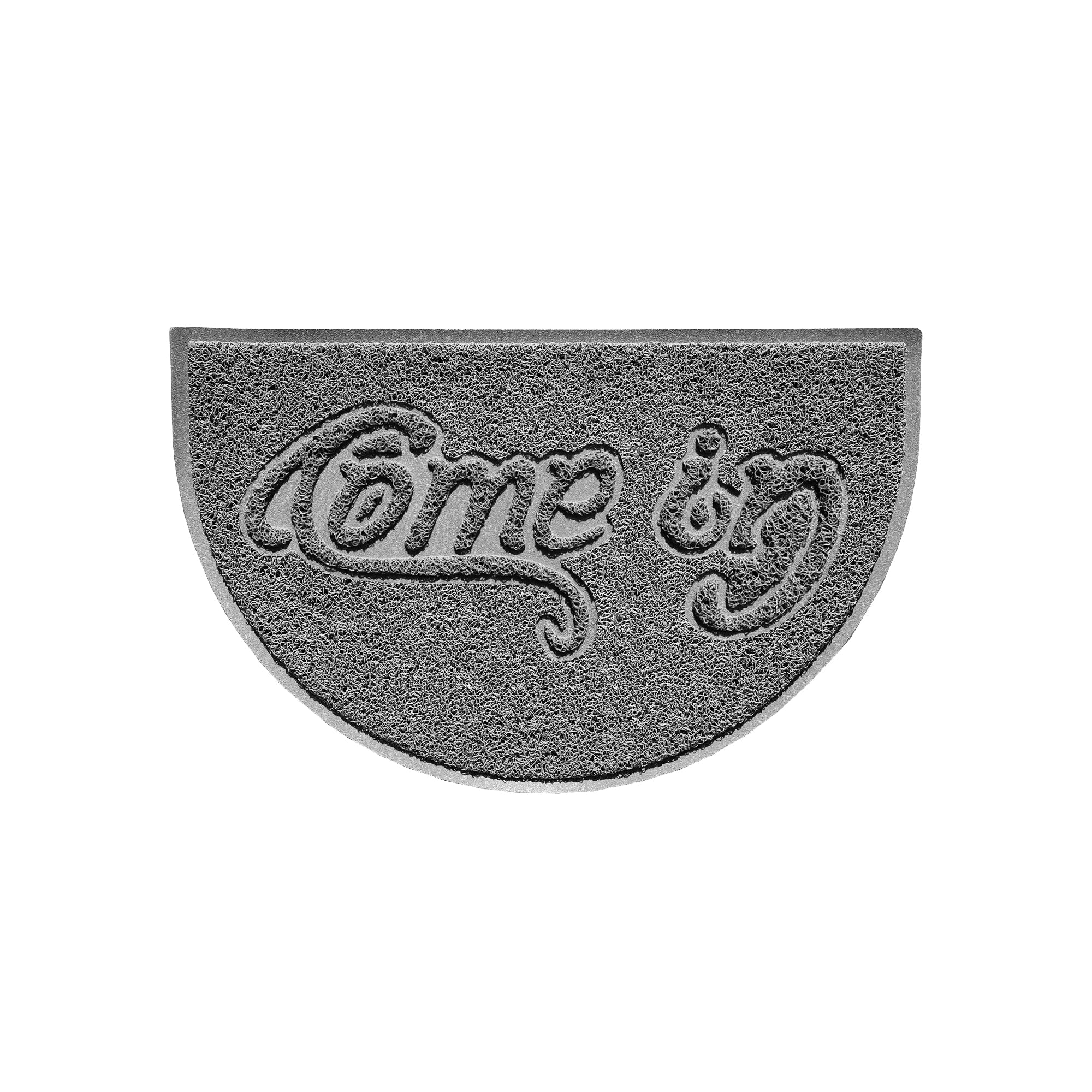 Come In Embossed Halfmoon Spaghetti Doormat Grey