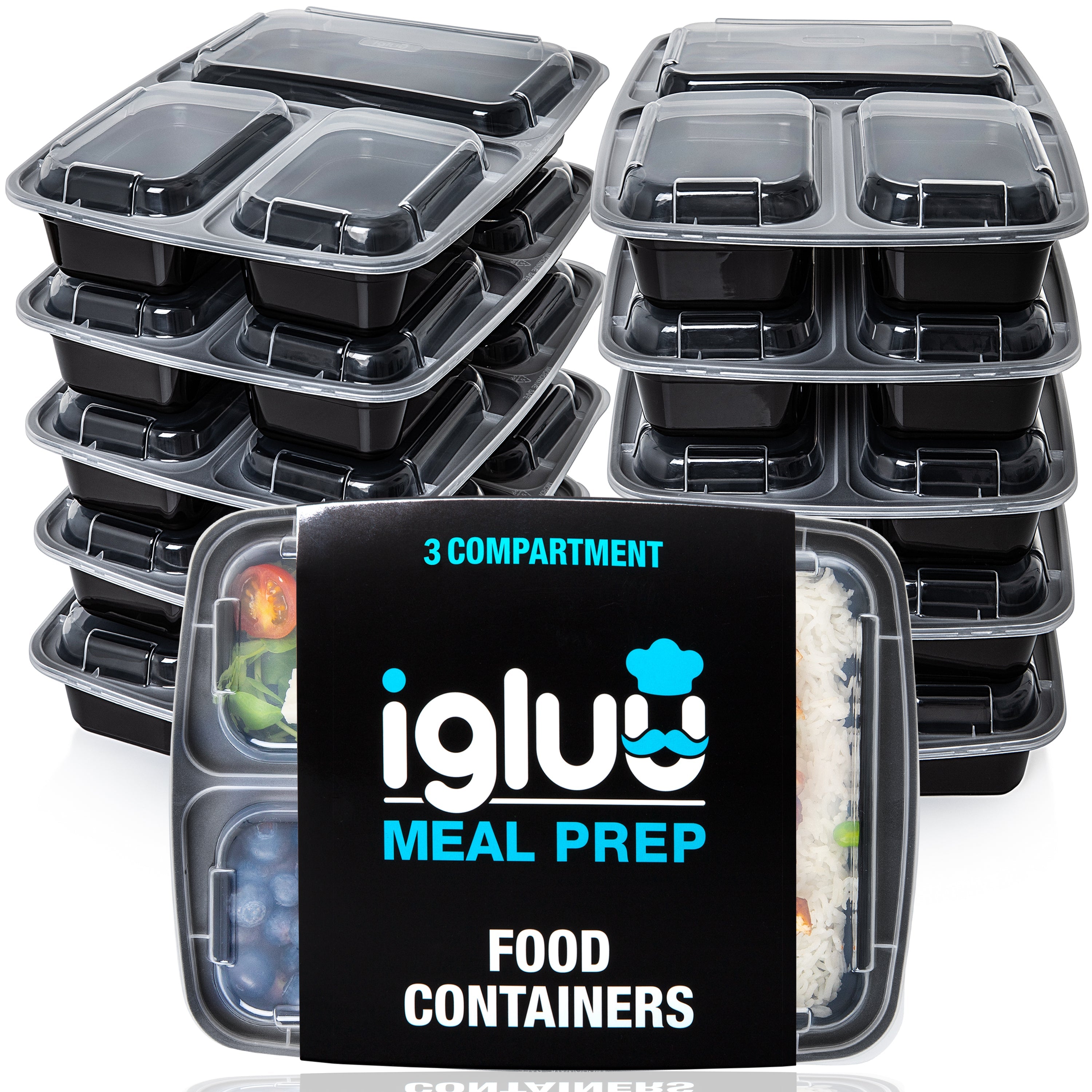 3-Compartment Reusable Containers with Airtight Lids - 946ml 30 Pack