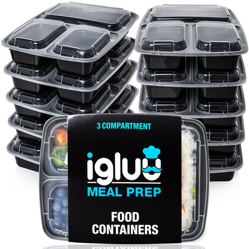 3-Compartment Reusable Containers with Airtight Lids - 946ml 30 Pack