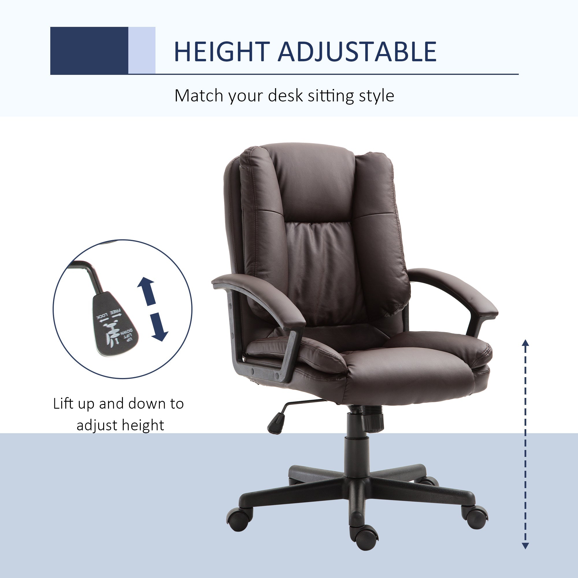 Office Chair, Computer Desk Chair, Mid Back Executive Chair with Adjustable Height and Swivel Rolling Wheels for Home Study, Brown