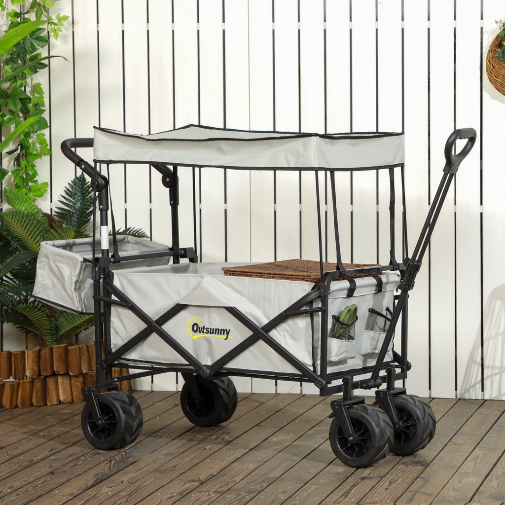 Outdoor Push Pull Wagon Stroller Cart with Canopy Top