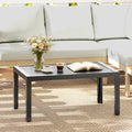 Outdoor Side Table, Rectangular Patio Coffee Side Table with Steel Frame and Slat Tabletop for Garden, Balcony, Grey Grey Wood Effect