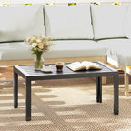 Outdoor Side Table, Rectangular Patio Coffee Side Table with Steel Frame and Slat Tabletop for Garden, Balcony, Grey Grey Wood Effect