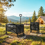 80L Festival Trolley on Wheels, Compact Garden Folding Trolley Cart with Adjustable Handle, Black