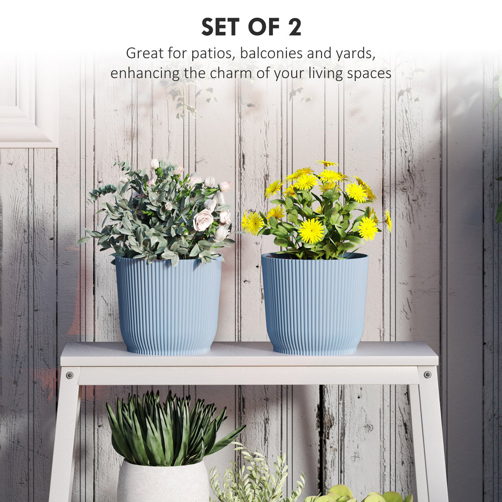Set of 2 Round Plant Pots Outdoor 22cm for Garden Decoration, Blue